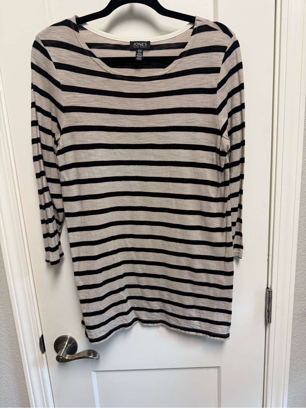 Jones New York Black and Beige Striped Knit Top